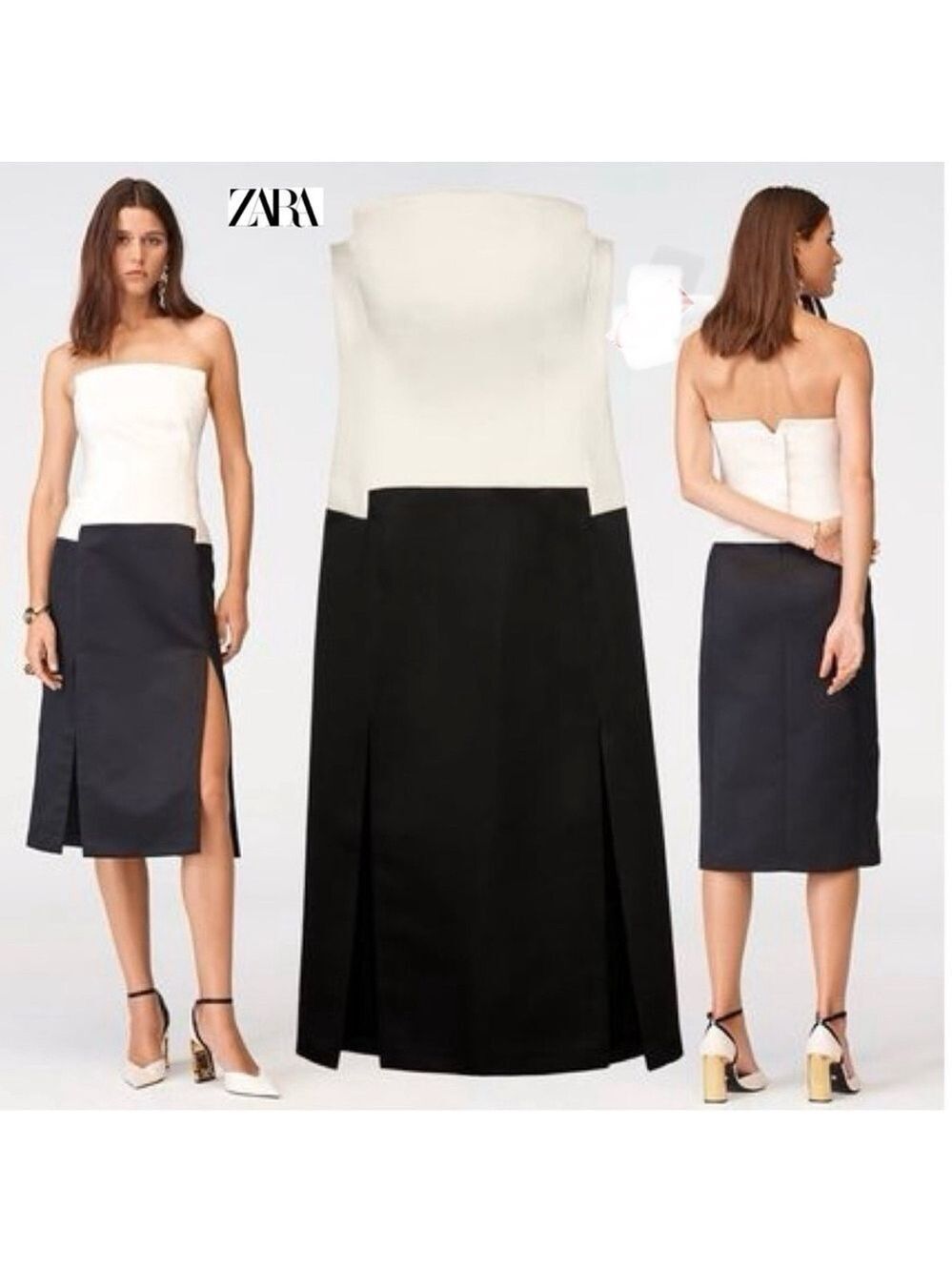Zara studio collection limited edition contrast corset style dress black ivory S